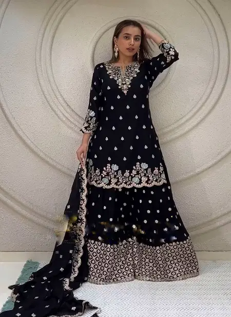 NSR 816 Chinon Silk Multi Embroidery Sharara Readymade Suits Wholesale Price In Surat